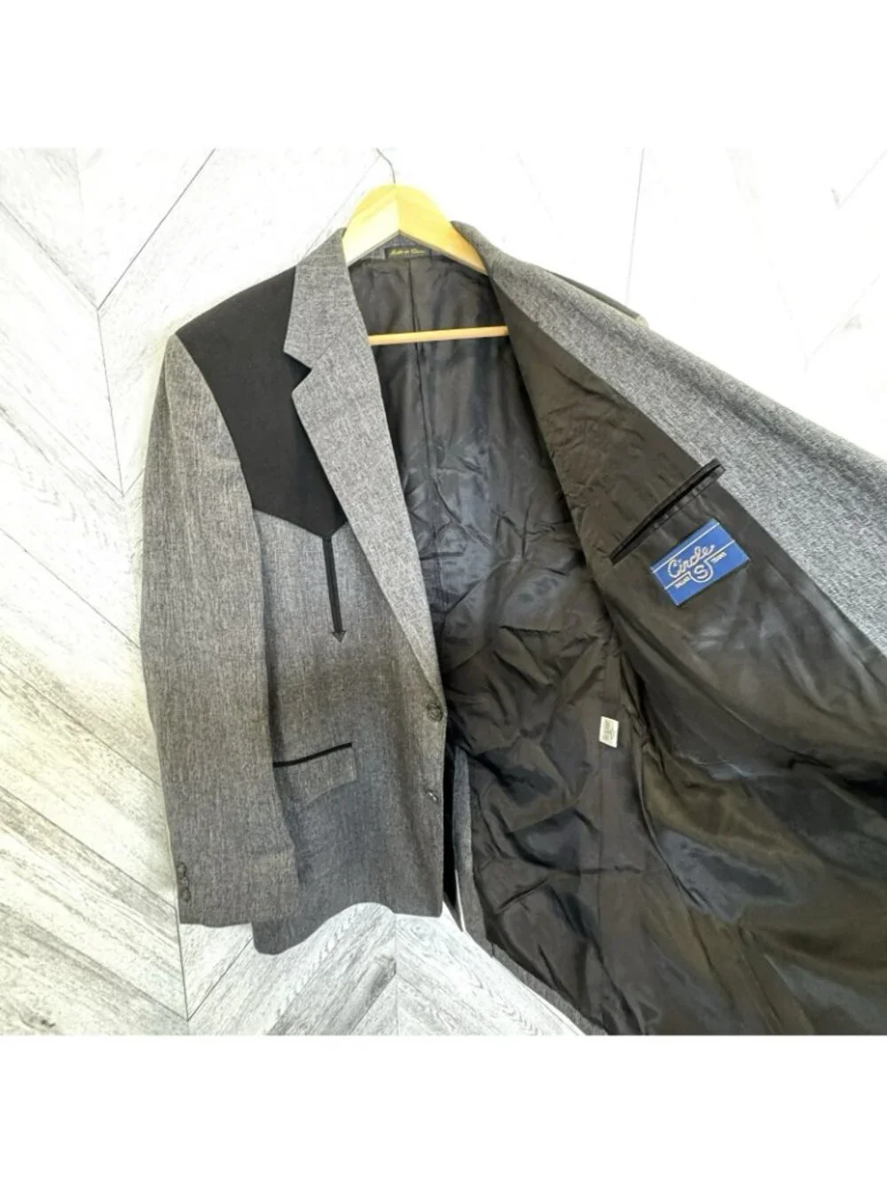 Circle S Western Yoke Blazer Mens Size 48R Gray Black Cowboy Ranch Rodeo Jacket